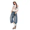 Jeans juveniles naranja # De moda retro lavados de pierna ancha para mujer, corte holgado, adelgazantes, únicos, elegantes, versátiles, pantalones cortos de dobladillo curvo