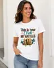 Tamanho Europeu Transfronteiriço Moda de Batalha Feminina T-shirt Colorida com Estampa de Padrão de Laptop Gola Redonda Primavera Verão Casual