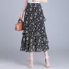 Falda Larga de Gasa Floral Cola de Pescado para Mujer Primavera/Verano 2026 Cintura Alta Ajustada a la Cadera Longitud Media con Volantes Falda Lápiz Adelgazante