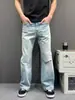 Jeans de Pierna Ancha Rasgados Lavado Azul Retro Americano para Hombre, Verano 2026 Pantalones Delgados Rectos Adelgazantes de Longitud Completa