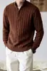 Suéter Masculino Gola Alta Meia Zíper Estampa de Cânhamo Tricô Jaqueta Suéter Moda Versátil Casual