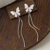 Pendientes de mariposa de cristal azul y rosa con forma de cara redonda, adelgazantes, colgantes traseros, borlas largas, broche de plata 925