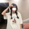 Camiseta de Manga Corta de Algodón Puro con Estampado de Dibujos Animados Estilo Coreano de Verano para Mujer, Nuevo Diseño de Nicho, Versátil, Relajado, Holgado
