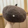 Nuevo Boina de Punto Maillard para Mujer, Otoño e Invierno, Adelgazante de Rostro, Circunferencia de Cabeza Grande, Cálido y Versátil Sombrero Pintor Nube