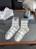 Meias Personalizadas com Listras Coloridas de Comprimento Médio para Mulheres, Novo Estilo Tendência Primavera/Verão com Etiquetas de Letras, Meias Empilhadas para Combinar com Sapatos de Solado Grosso