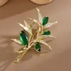 Moda Nacional Nuevo Zircón Verde Broche de Bambú de Alta Gama Atmosférico Corsage de Bambú para Abrigo Pin Antideslizante Venta al por Mayor Mixta