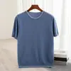 Outono Inverno 2026 Novo Suéter Masculino de Lã Manga Curta Gola Redonda Blusa Color Block Pulôver Solto Suéter de Tricô Casual Masculino