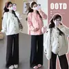 Outono/Inverno 2026 Estilo Coreano Casaco Suéter Engrossado para Gestante + Calça Modeladora para Gestante Conjunto de Duas Peças para Gestante