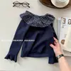 Camiseta Base de Algodón Puro con Cuello Volante Floral Artístico para Niñas de 1 a 6 Años, Camiseta de Manga Larga Estilo Bosque Vintage, Ropa Infantil