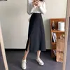 Falda Negra de Media Longitud para Mujer Verano Falda Larga Nuevo Estilo Primavera y Otoño 2026 Adelgazante Cubre Caderas Cintura Alta Abertura Bodycon Falda Corta de Corte A