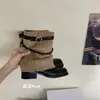 Hebilla de cinturón tejida estilo coreano Chuyuji para botas de mujer 2026 otoño e invierno nuevo estilo festivo botines con tacón grueso botas de moda