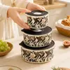 Juego de Tres Tazones Cerámicos para Conservar Frescura con Tapas, Caja Grande de Plástico para Conservar Frescura Apta para Microondas, Caja para Frutas al por Mayor