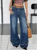 2026 AliExpress Ropa de Mujer Primavera y Otoño Más Vendidos Versátiles Alargadores de Pierna Pantalones de Pierna Ancha Patchwork Largo Hasta el Suelo Pantalones de Mezclilla Lavados Venta al por Mayor
