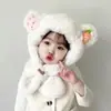 Chapéu, Cachecol, Gola Integrada de Desenho Animado para Crianças, Chapéu Quente de Pelúcia para Meninos e Meninas, Chapéu de Proteção para Orelhas de Bebê com Forro de Fleece para Outono e Inverno