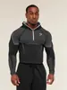 Camisa de Running Training Fitness Ciclismo de Secado Rápido con Capucha y Media Cremallera para Hombre, Corte Americano Delgado, Tiburón, Manga Larga