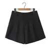 Shorts de Terno para o Trabalho de Cintura Alta com Barra Dobrada Linha A Tamanho Grande Runqi 8670 Novos Shorts Casuais Shorts de Terno