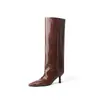 Botas de montar de cuero repujado para mujer, botas altas de caña larga, botas de invierno de cuero genuino con punta fina y tacón de aguja, botas altas hasta la rodilla para mujer, botas de caña recta