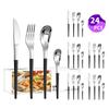 Venta caliente transfronteriza vajilla de acero inoxidable Serie Luna Creciente Cuchillo, tenedor y cuchara occidentales para 6 personas juego de 24 piezas traje de caja de color