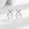 Pendientes de perlas cruzadas de plata de ley S925 de imitación, ligeros, de lujo y de alta gama, de estilo coreano, elegantes y de celebridades de Internet.