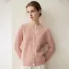 Estilo luxo leve~Cardigã 100% caxemira pura para mulheres, suéter de tricô trançado com gola V espesso, peça de outer wear simples e elegante