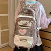 Mochila escolar estilo universitario para estudiantes de secundaria femeninas, linda mochila transparente de gran capacidad con estampado de estrellas, bolsa ligera de doble hombro