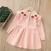 Vestido Suéter Infantil con Flores Hechas a Mano, Vestido Largo Tejido Estilo Navideño, Nuevo Atuendo de Otoño/Invierno para Niñas para Año Nuevo, Vestido Base
