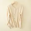 Cardigan Feminino Macio e Amigo da Pele, Gola Redonda, Trançado Retrô, Pequeno em Cashmere, Cor Sólida, Camada Base de Tricô, Peça de Outono/Primavera