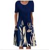 Amazon Transfronterizo 2022 Moda de Verano Vestido Largo de Vuelo Grande Cuello Redondo Pulóver Estampado Media Manga Vestido Holgado para Mujer