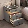 Mesita de noche inteligente con caja fuerte integrada, Armario de almacenamiento lacado moderno minimalista, Carga inalámbrica, Luz con sensor, Bluetooth