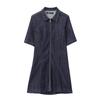 Estilo europeu e americano feminino comércio exterior 2024 novo slim versátil casual lapela manga curta zíper vestido curto jeans
