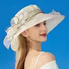 Chapéu de Sol Europeu e Americano Feminino de Organza Cor Sólida Flor Grande Chapéu de Sol Elegante Dama Britânica Chapéu de Sol Elegante