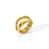 Anillo brillante de fundición de acero de titanio transfronterizo europeo y americano, anillo geométrico de doble capa de acero inoxidable galvanizado en oro de 18 quilates, venta al por mayor