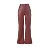 Calça Boca de Sino Casual Picante Estilo Americano para Mulheres, Outono/Inverno 2026 Nova Vintage de Cintura Alta Slim Fit Comprimento Total em Couro PU