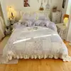 Conjunto de Quatro Peças em Lã de Leite Classe A Estilo Coreano Desenho Estampado de Renda Capa de Edredom Francesa Lençol de Cama Conjunto de Três Peças para Dormitório Flanela