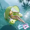 Colchão inflável de boia para natação para adultos e crianças, espreguiçadeira flutuante inflável para pais e filhos com dossel, tapete flutuante para brincar na praia