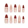 Uñas Pre-Hechas Hechas a Mano Explosión Té Helado Rojo Navideño Francés Lunares Lazo Ojo de Gato Estilo Ins Europeo y Americano Removibles y Usables