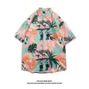 Camisa de Verão 2026 Praia Floral Desenho Animado Tendência Manga Curta Estilo Hong Kong Retro Floral Camisa Masculina