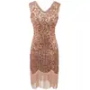 Falda de Lentejuelas Retro Gatsby de los Años 20 Vestido de Fiesta de Noche Falda de Baile con Flecos Vestido de Doble Escote en V Disfraz para Actuación en Escenario