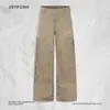 Calça jeans de trabalho estilo americano rasgada e remendada para homens, punk high street de corte solto, calça de lenhador de perna reta color-blocking