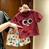 2026 Novo Conjunto de Verão Infantil Olhos de Desenho Animado Fofos Manga Curta Shorts Super Fofos de Desenho Animado Conjunto de Duas Peças Versátil