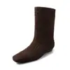 Botas de Cuña Cuadradas Esmaltadas Estilo Caballero Recto 2025 Otoño e Invierno Nuevo Estilo Botines Anchos Trenzados Estilo Vaquero Occidental para Mujer