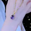 Collar de Zirconia Morada con Colgante de Gota de Agua Estilo Nuevo Simple Moda Versátil Violeta No se Desvanece Venta Directa de Fábrica