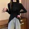 Suéter de cuello medio para mujer otoño e invierno ropa interior ajustada adelgazante diseño irregular de suéter cintura ceñida top cruzado