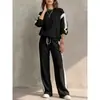 Otoño/Invierno 2026 Nueva Llegada Transfronteriza Ropa para Mujer Estilo Europeo y Americano Sudadera de Cuello Redondo y Pantalones de Pierna Ancha con Cordón Conjunto Casual para Mujer