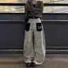 Ropa de Hombre Transfronteriza Estilo Americano Bolsillo con Parche Jeans Vintage Estampado de Leopardo Holgados Estilo Urbano Pantalones Casuales de Pierna Ancha