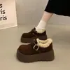 Botas de nieve de suela gruesa para mujer 2026 nuevo estilo invierno más terciopelo cálido otoño e invierno Noreste Birkenstock zapatos de algodón para aumentar altura zapatos de pan