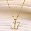 Colar de Titânio Aço com Concha Branca Estrela Lua Estilo Simples Fresco Transfronteiriço Corrente Clavícula Borboleta Ouro 18k Moda Feminina