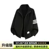 Jaqueta esportiva com três zíperes, manga longa, gola alta, moletom cardigã vintage para homens, top versátil de outono, preto, estilo americano