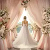 Dropshipping Internacional Cortina de Gaze Branca com Malha Decoração de Cenário para Festa de Casamento ao Ar Livre Fundo Arco de Casamento Cortina