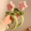 Aro para el pelo con diseño de flor de durazno, bonito aro de peluche con forma de flor, para lavarse la cara, antideslizante, para otoño e invierno, accesorios para el pelo de cabeza alta.